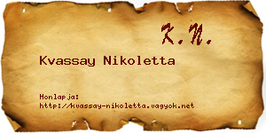 Kvassay Nikoletta névjegykártya